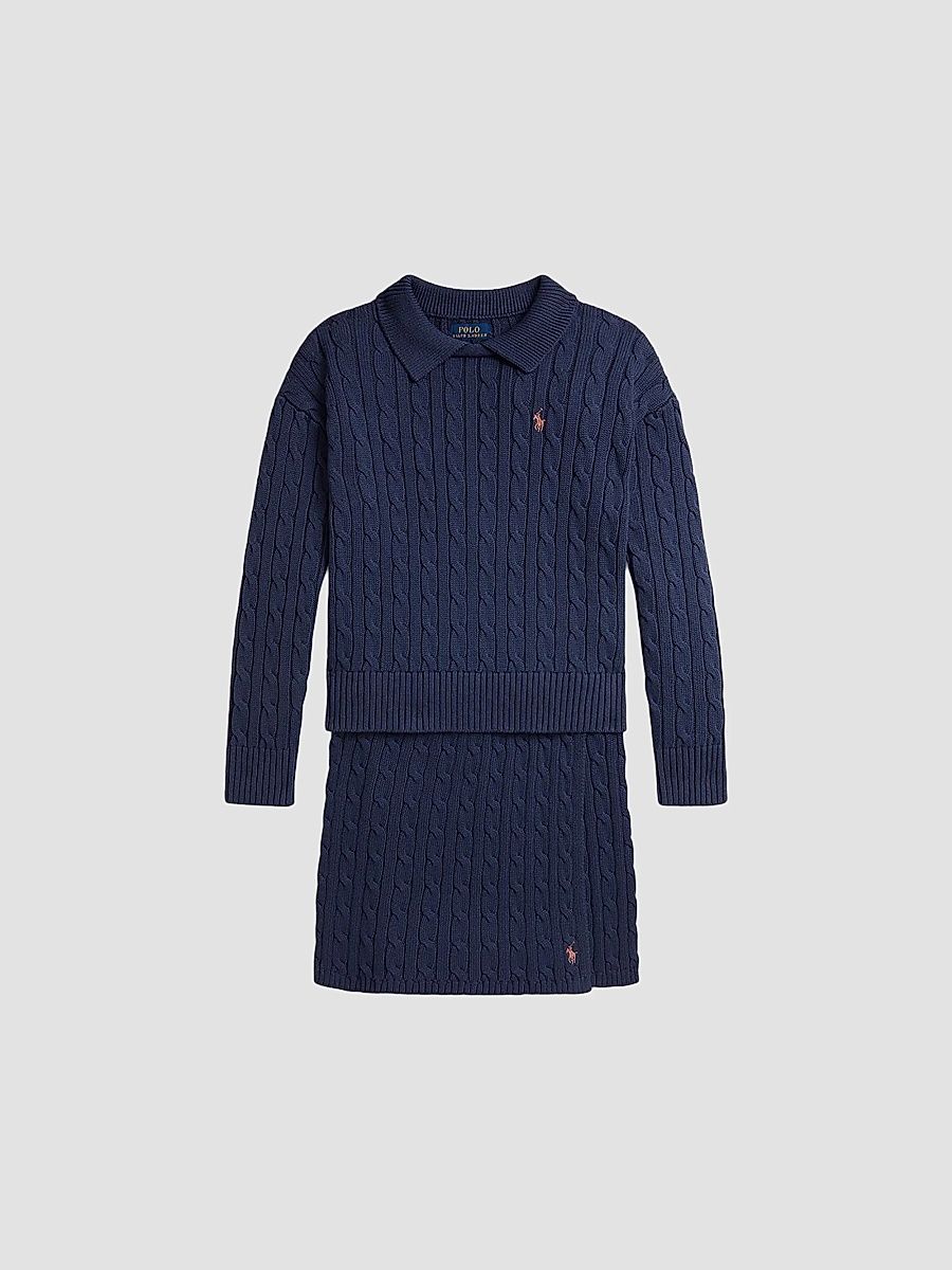 Polo Ralph Lauren Girl's Little Girl's & Girl's Two-Piece Cable-Knit Cotton Sweater & Skirt Set - Navy - Size 16