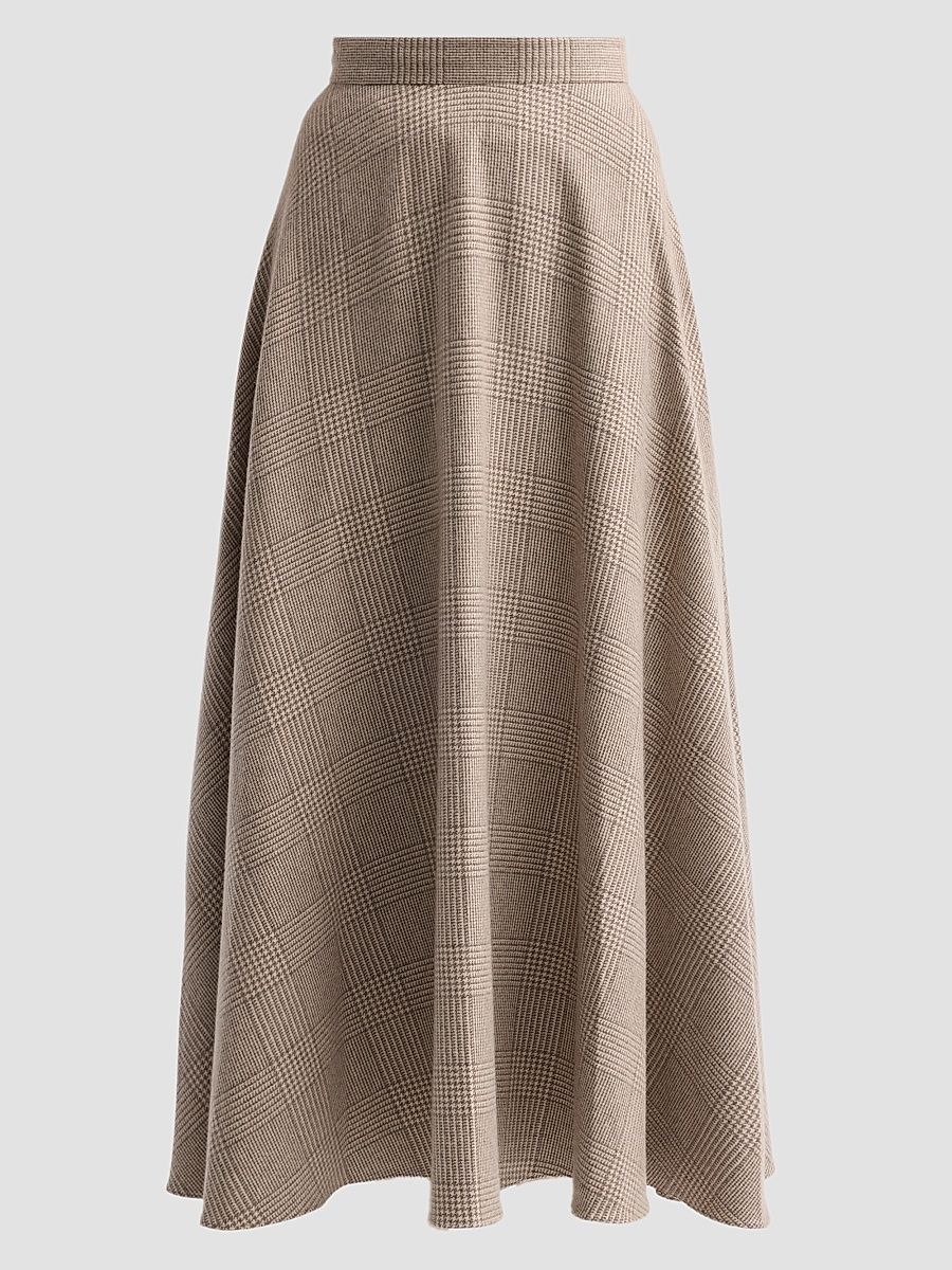Women's Glen Plaid Wool Cashmere Tailoring Skirt - Taupe - Size 12