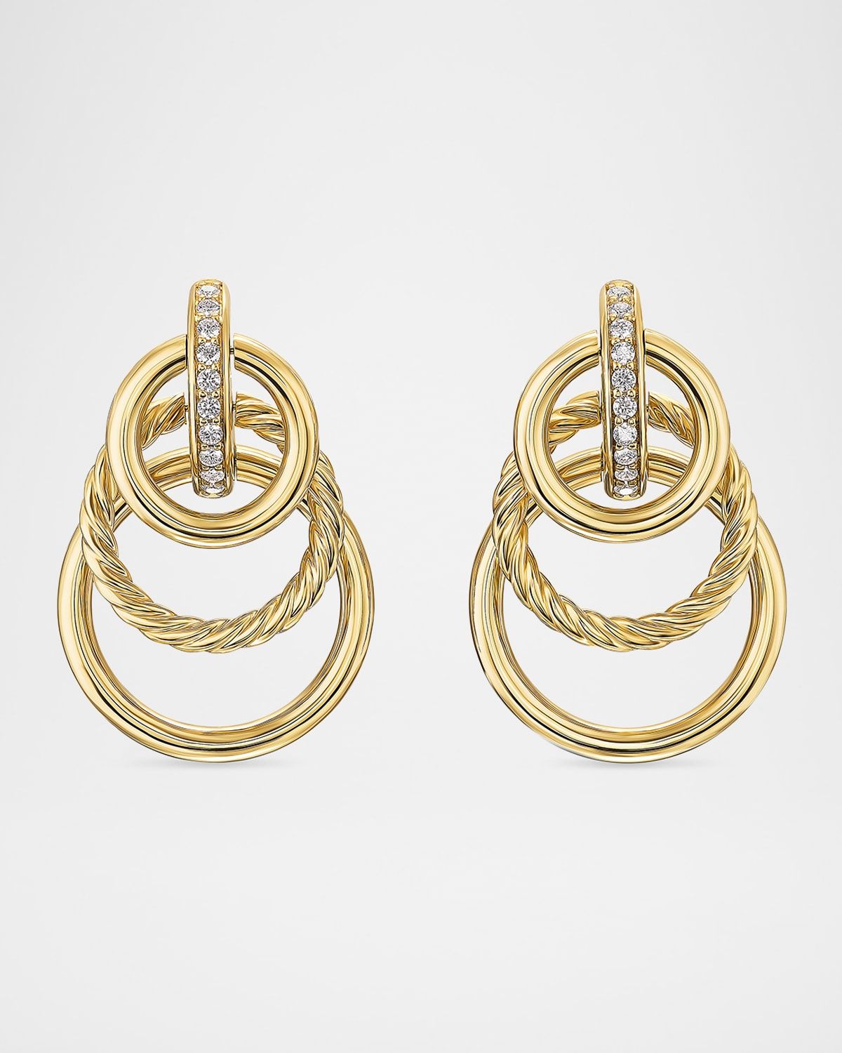 DY Mercer Triple Ring Earrings with Diamonds in 18K Gold, 35mm