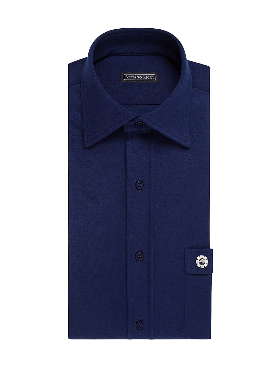 Men's Refined Wool Jersey Dress Shirt - Dark Blue - Size 18