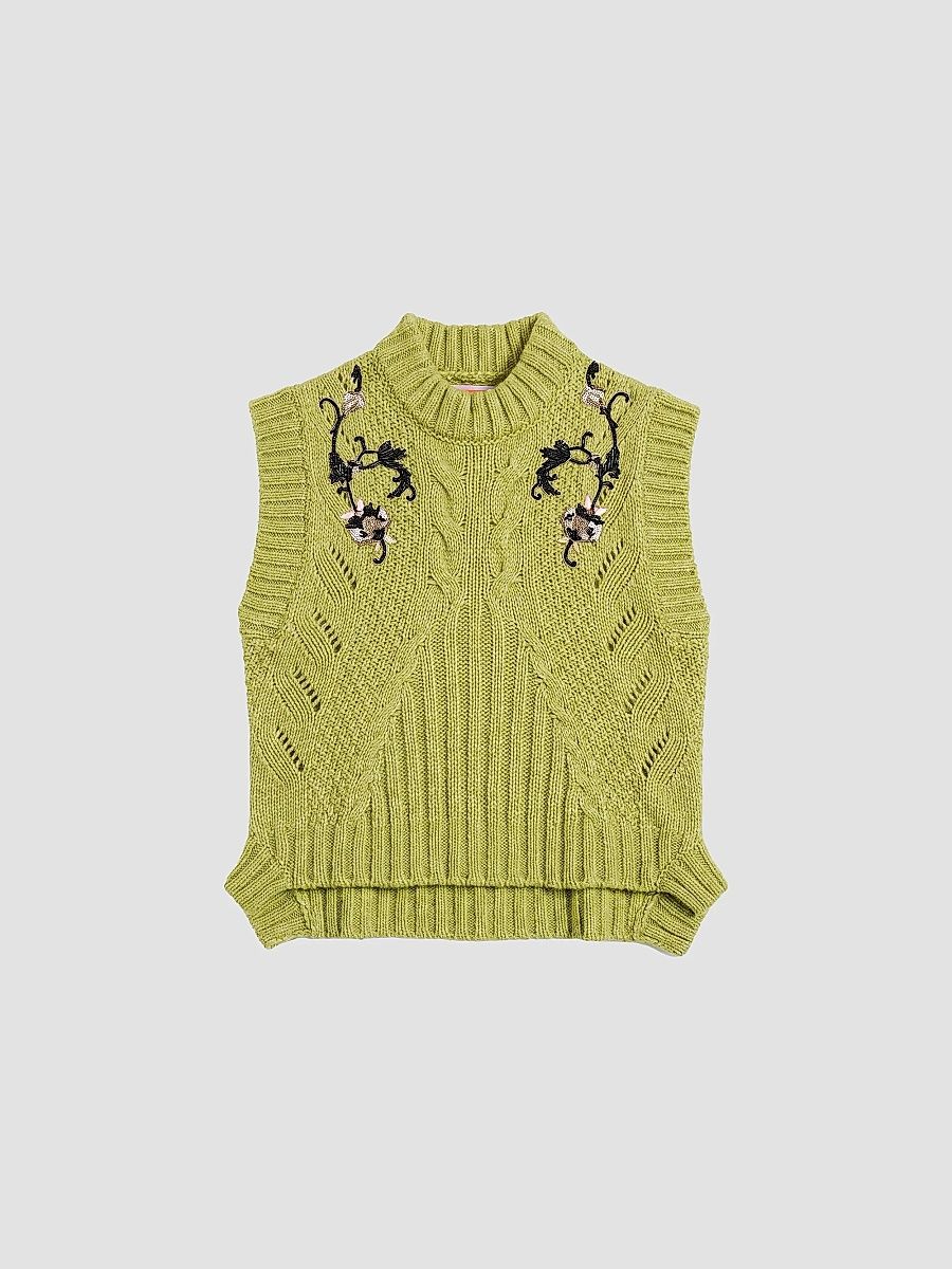 Women's Cameo Vest Embroidered - Solid Light Green - Size XXL
