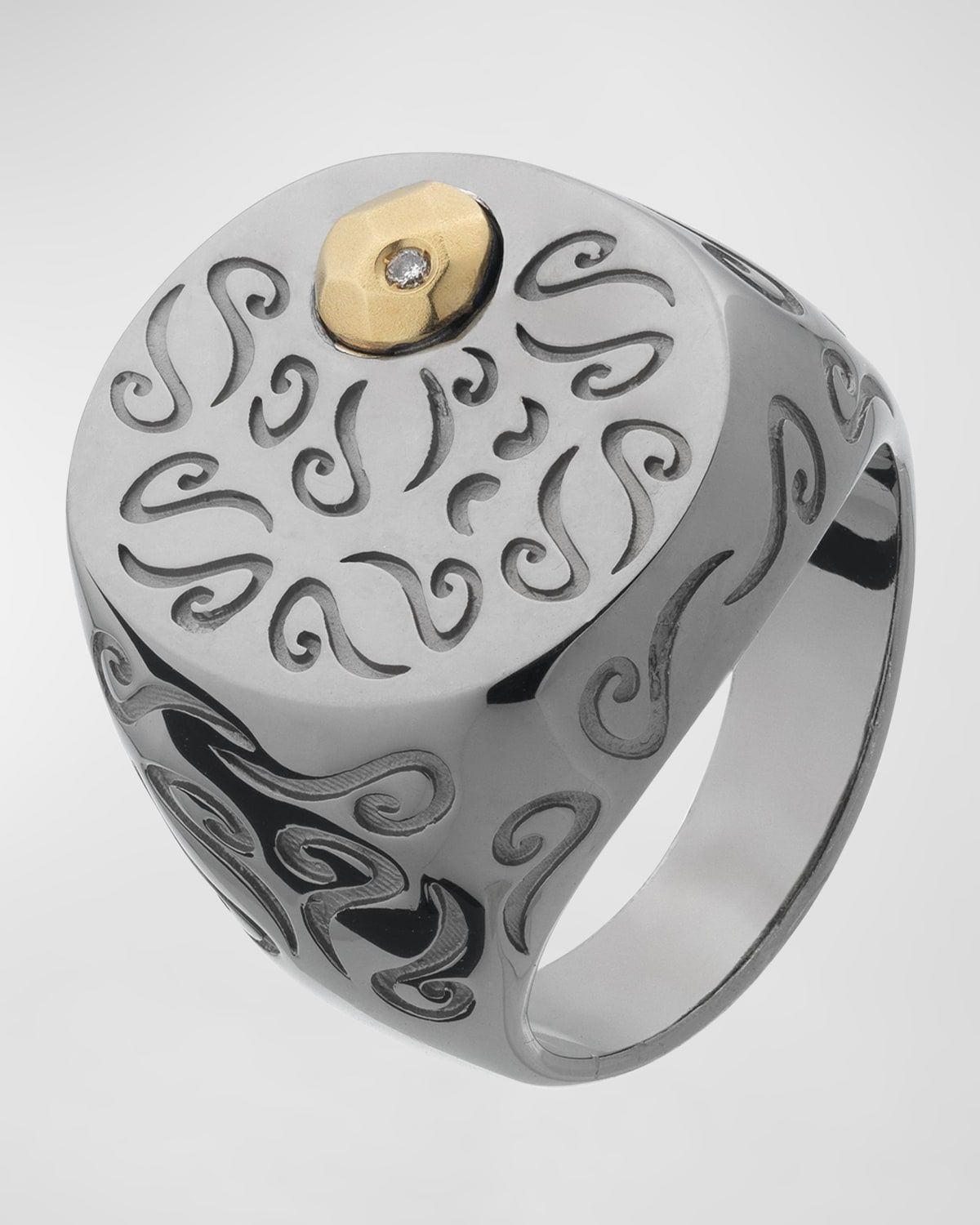 Men & apos;s Burnished Silver and 18K Yellow Gold Ring with Champagne Diamond, Size 10