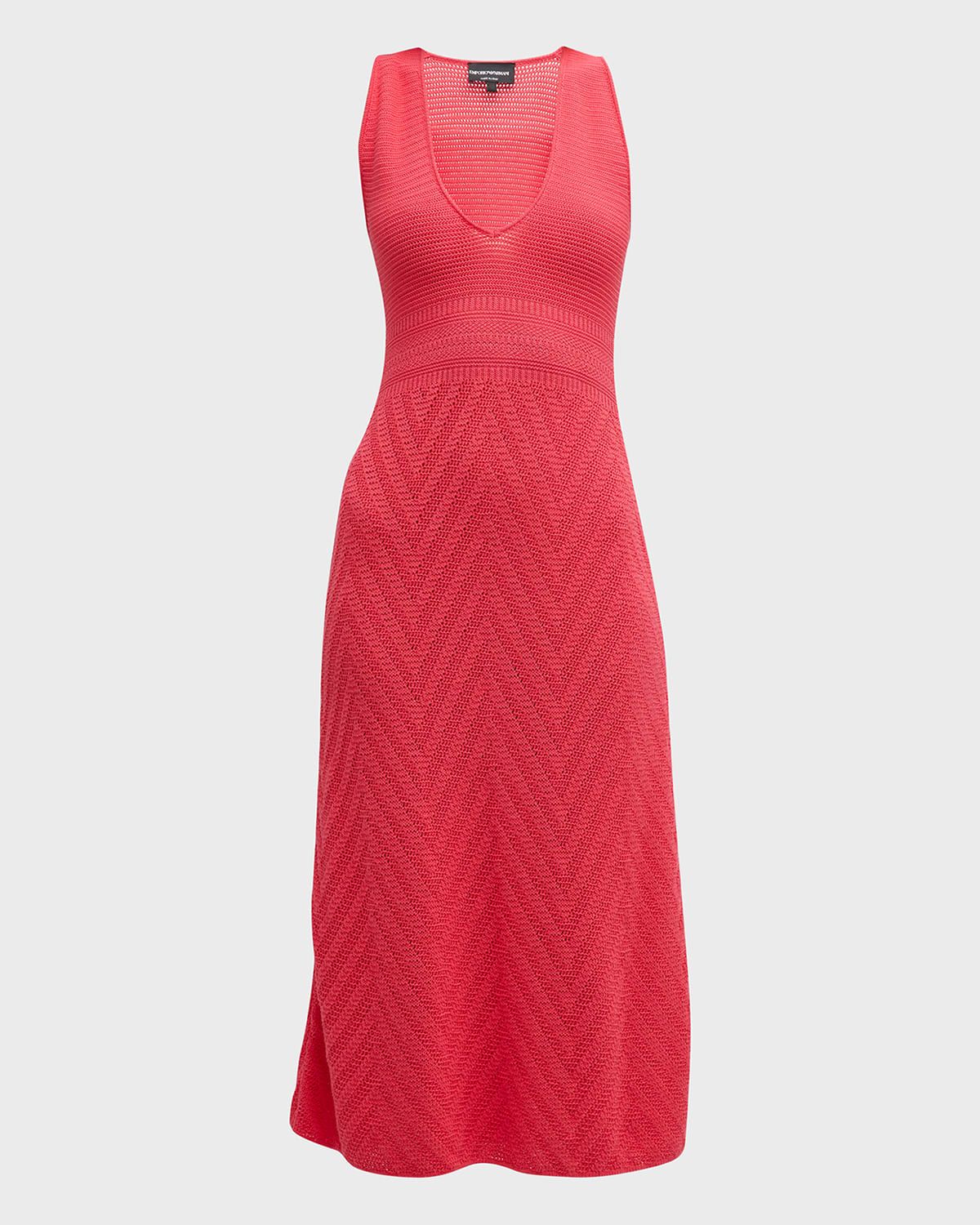 Scoop-Neck Chevron Crochet Midi Dress