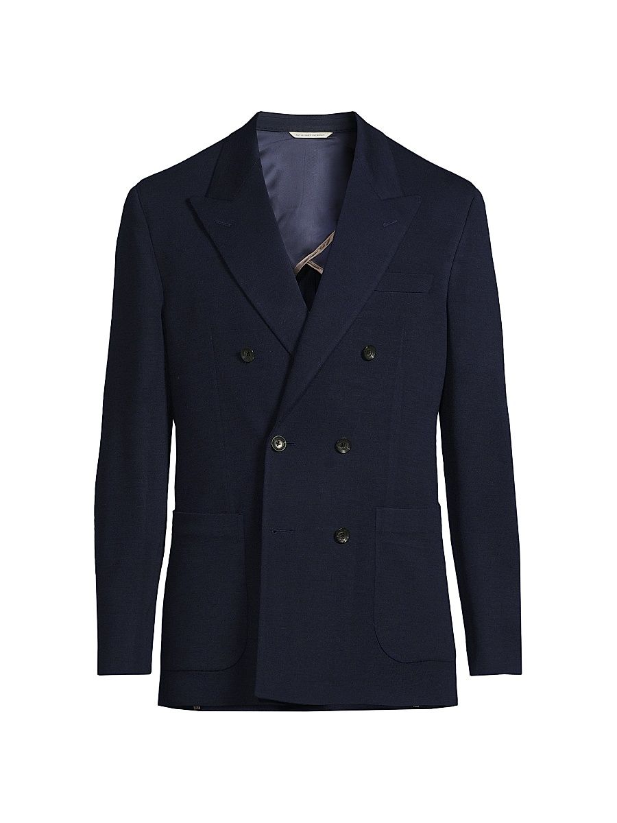 Men's Double-Breasted Wool Blazer - Navy - Size 48