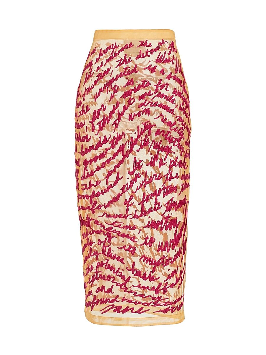 Women's Cheever Cursive Embroidered Sheer Midi-Skirt - Golden Hour - Size 4