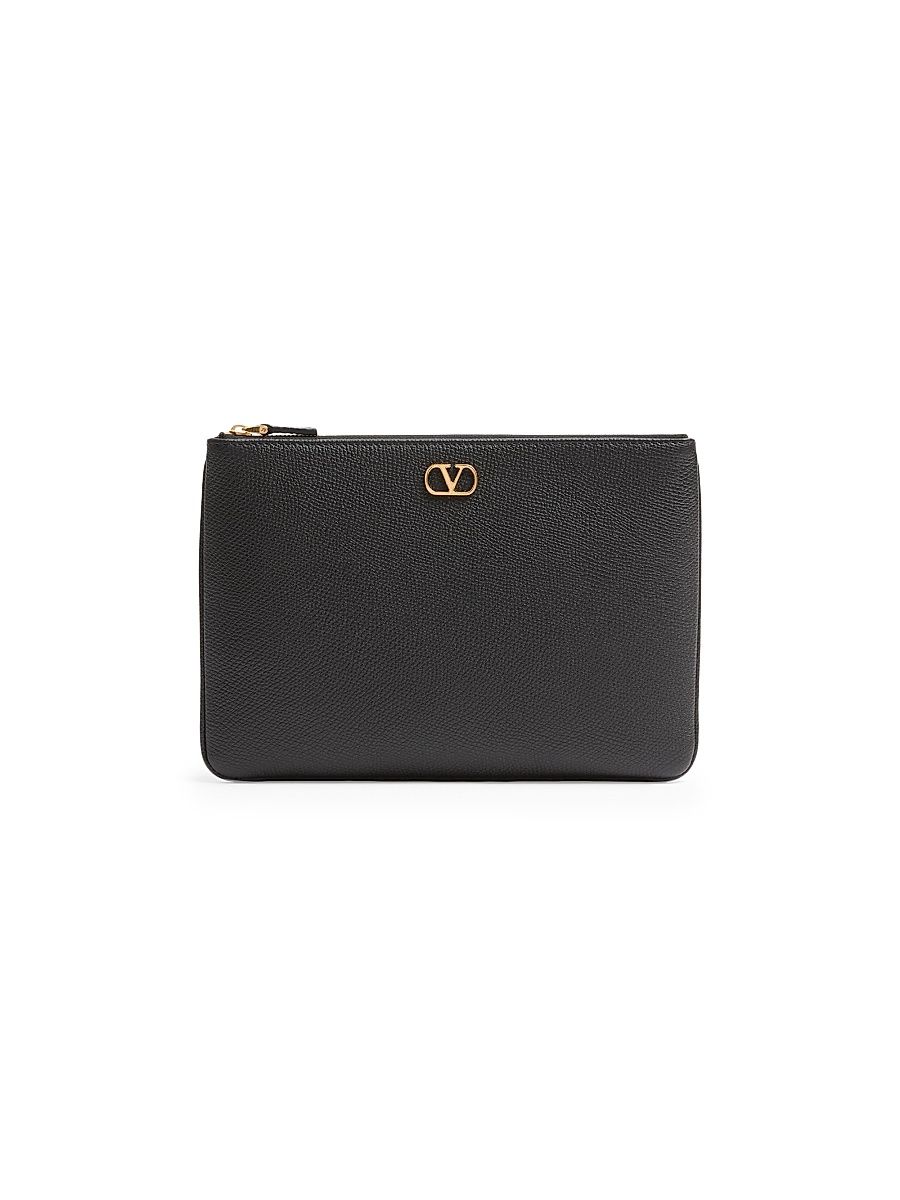 Women's VLogo Signature Grainy Calfskin Clutch Bag - Black