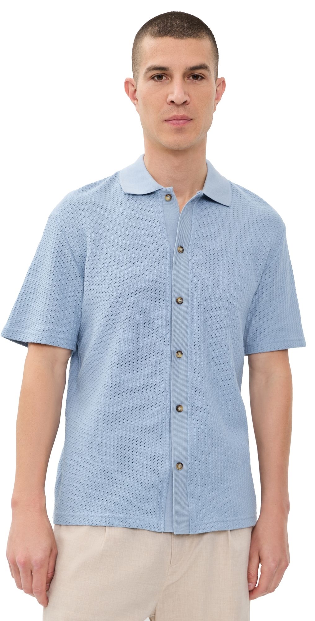 Les Deux Pointelle Shirt Faded Denim Blue S
