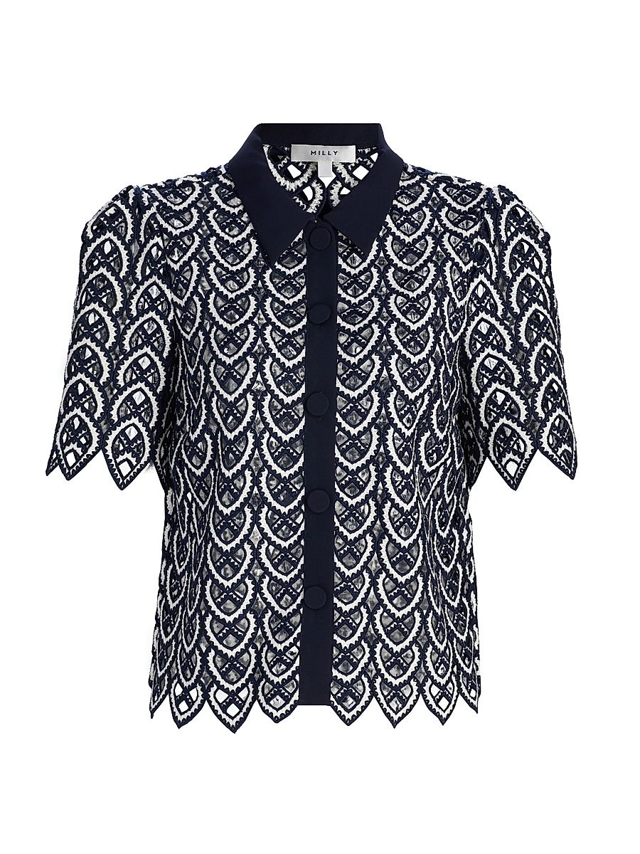 Women's Addison Lace Top - Navy White - Size Large