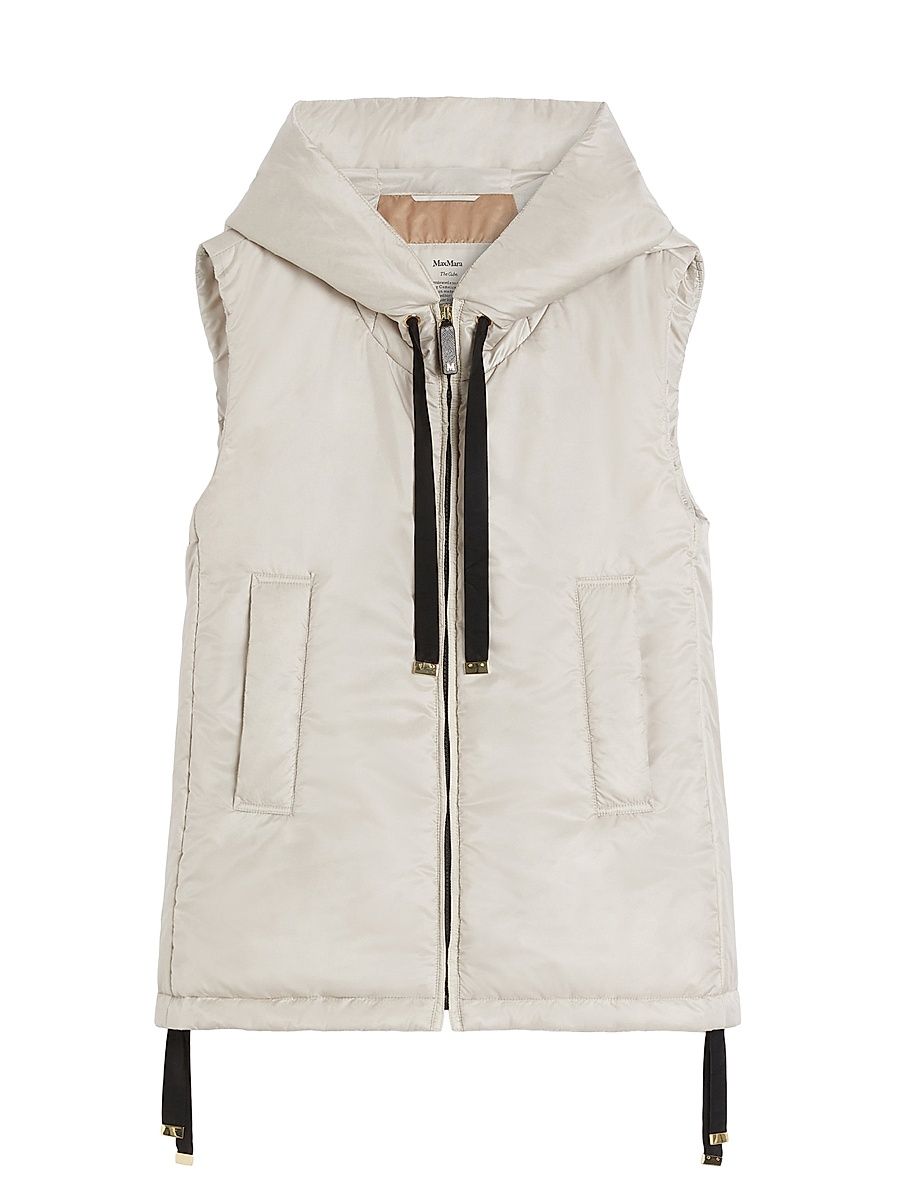 Women's Padded Hooded Gilet in Water Repellent Canvas - Beige - Size 14