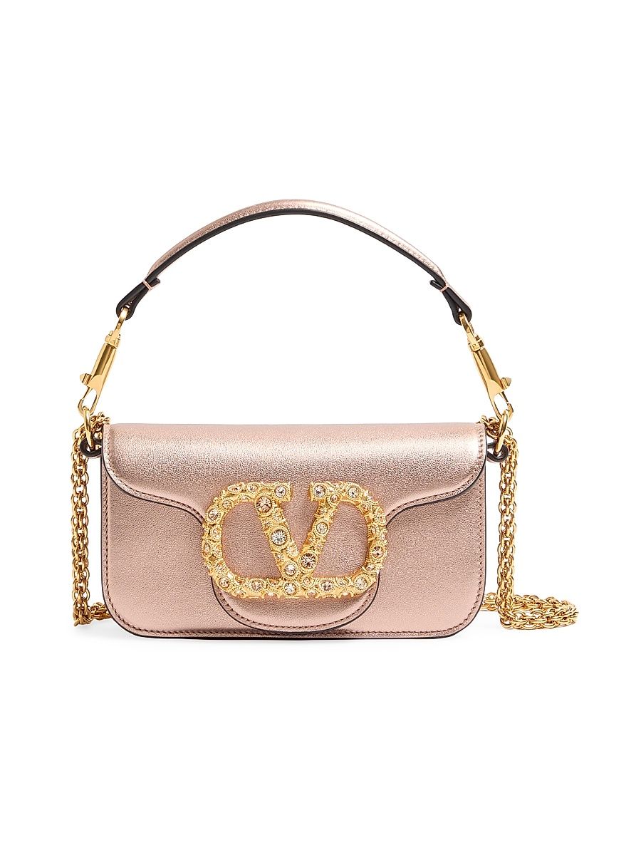 Women's Locò Small Shoulder Bag in Laminated Calfskin with Jewel Logo - Rose Cannelle
