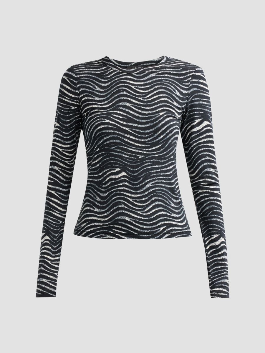 rag & bone Women's Luca Zebra-Print Long-Sleeve T-Shirt - Black Zebra - Size XL