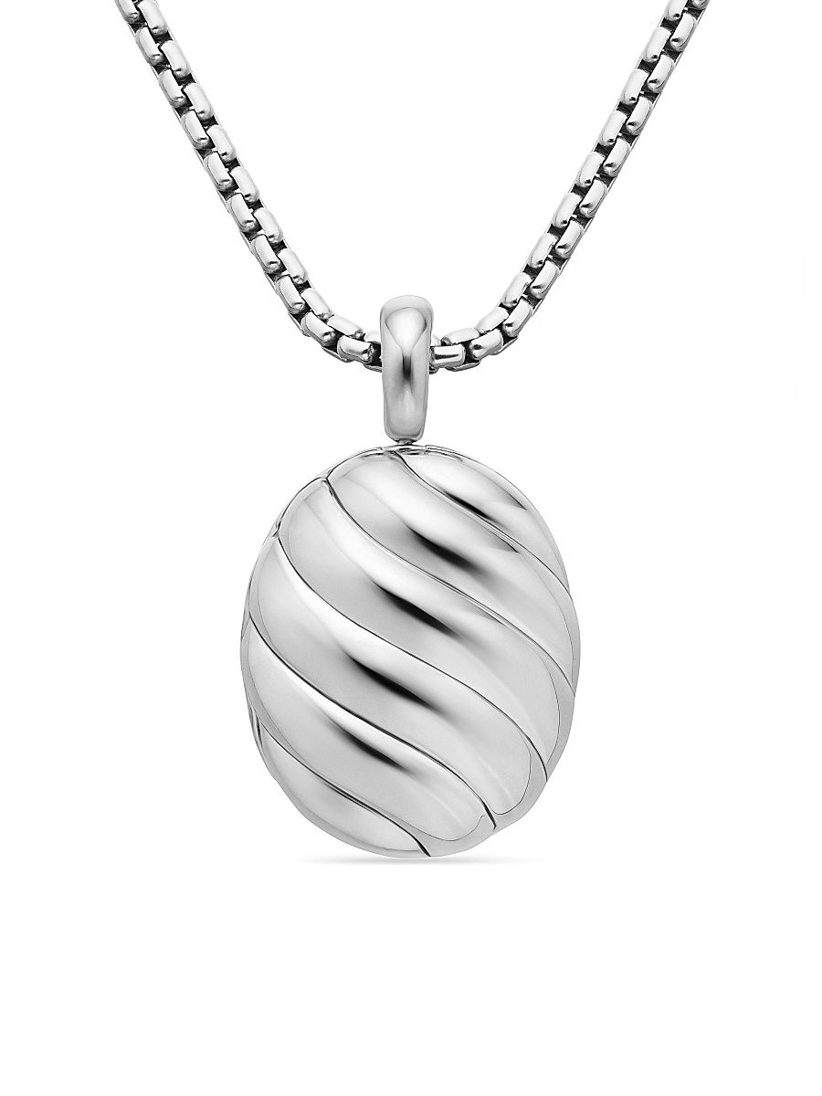 Women's Sculpted Cable Locket in Sterling Silver, 27mm - Silver