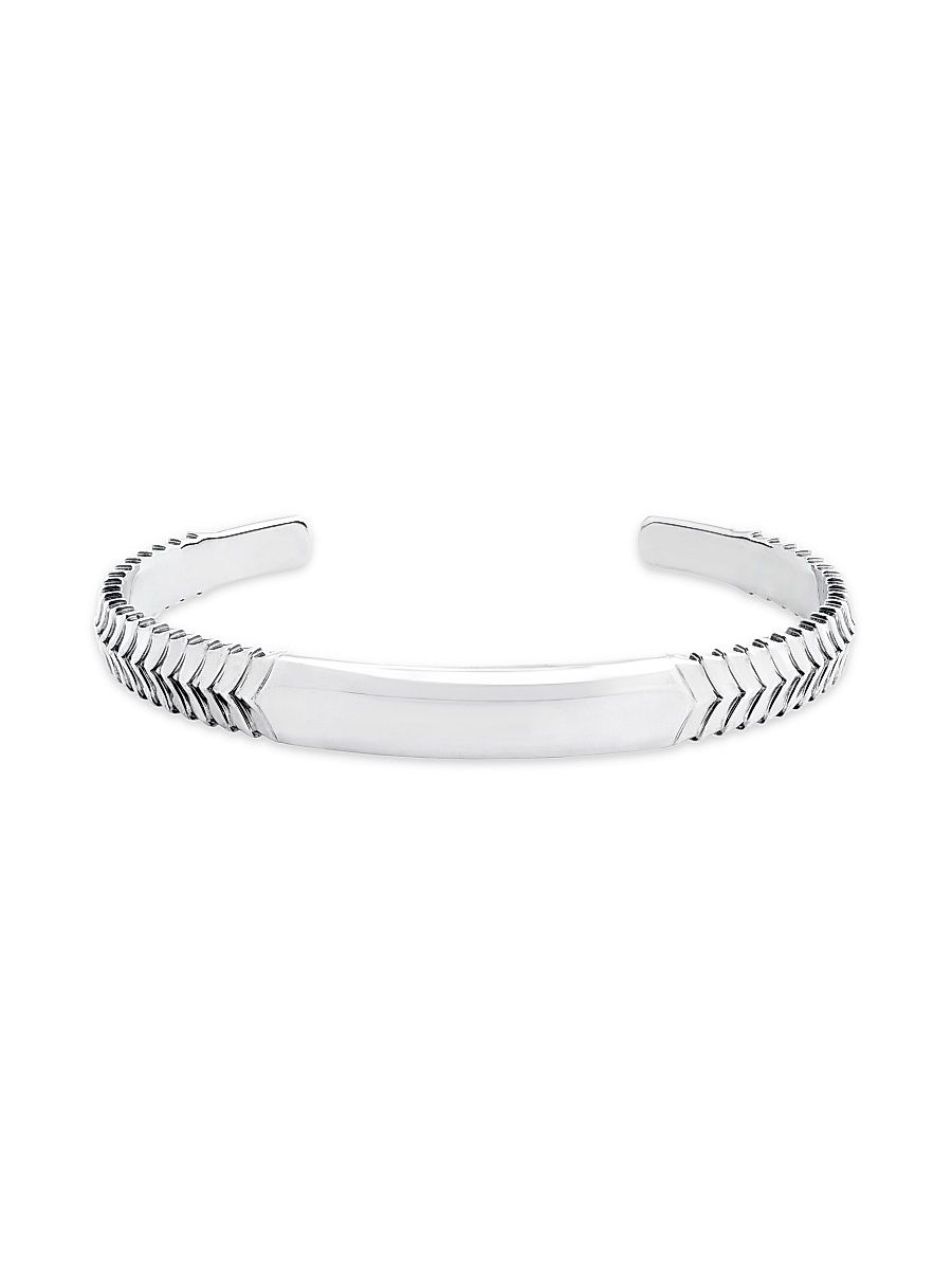 Men's Herringbone Torque Sterling Silver Cuff Bracelet - Silver