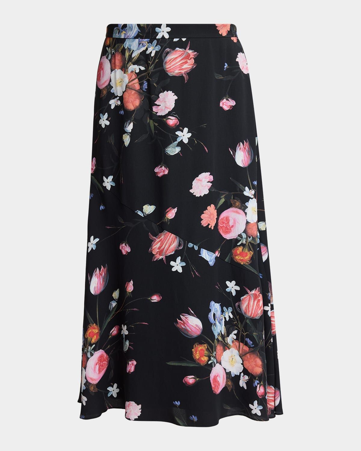 Floral-Print Crepe A-Line Midi Skirt