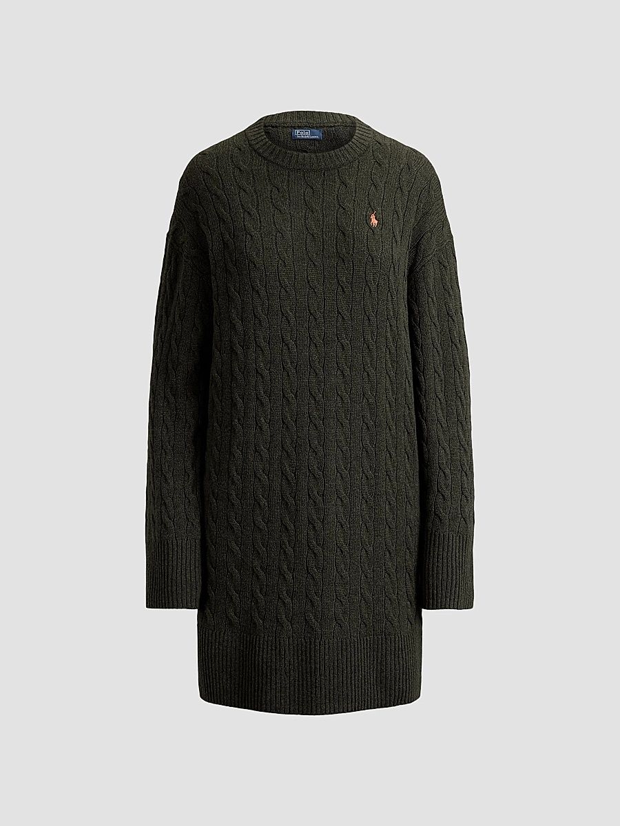Polo Ralph Lauren Women's Cable-Knit Wool-Cashmere Sweater Dress - Olive Umber Heather - Size XS