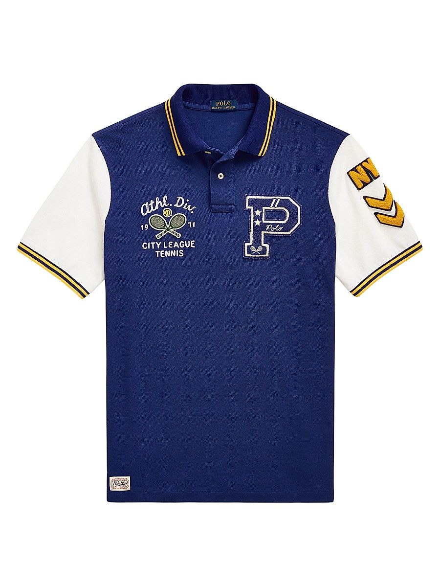 Men's Classic-Fit Letterman Mesh Polo Shirt - Fall Royal Multi - Size Medium