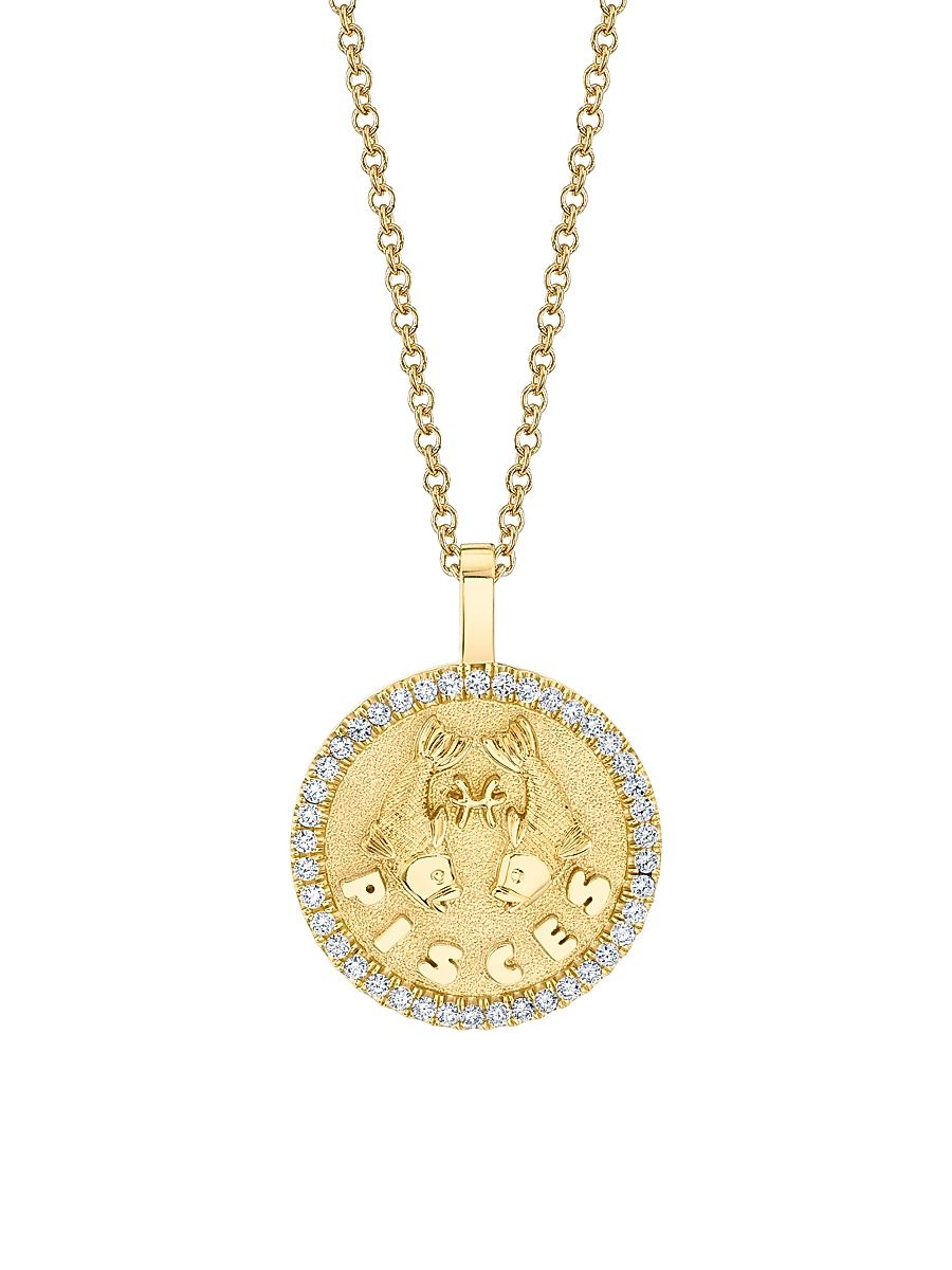 Women's Zodiac 18K Yellow Gold & 0.48 TCW Diamond Large Coin Pendant Necklace - Capricorn