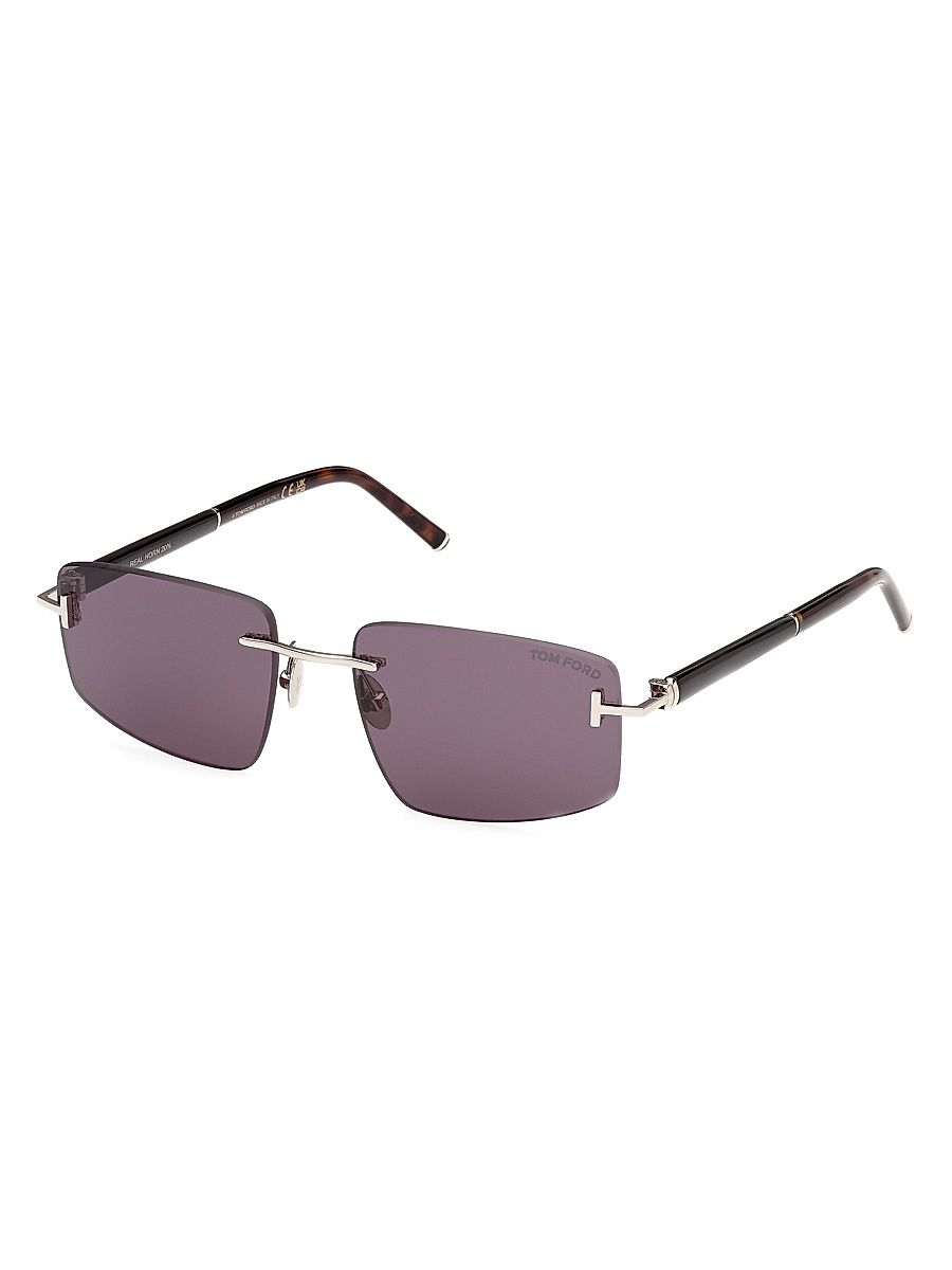 Men's 56MM Square Sunglasses - Palladium Brown Deep Purple