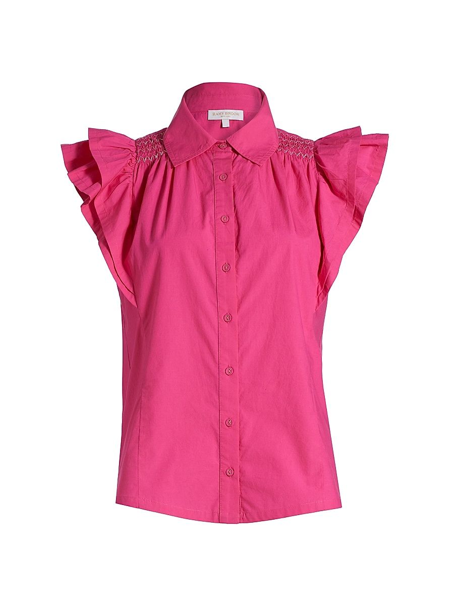 Women's Marceline Smocked Cotton Top - Pink Petunia - Size Large
