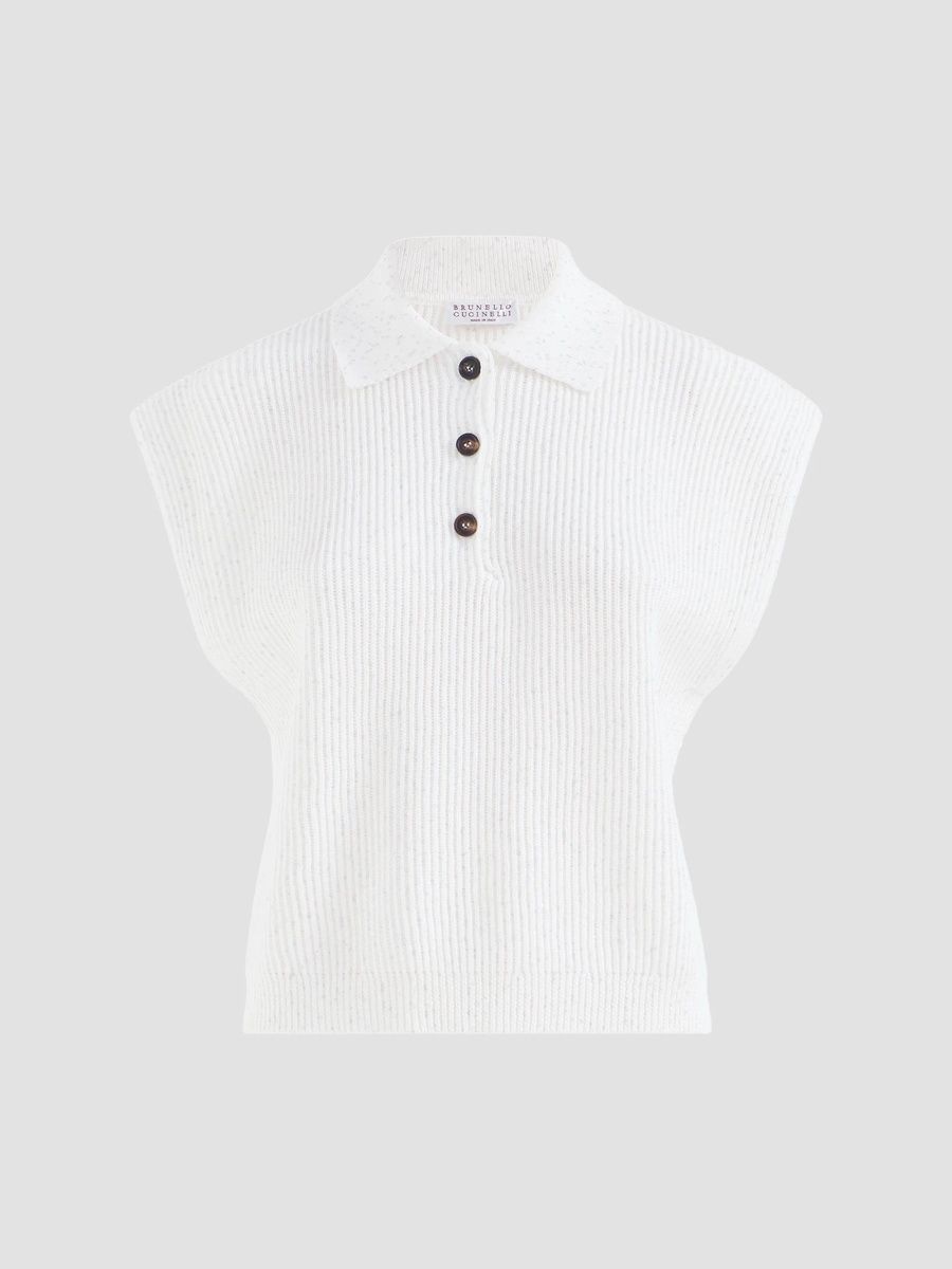 Brunello Cucinelli Women's Cotton Diamond Yarn English Rib Knit Polo - White - Size XXL