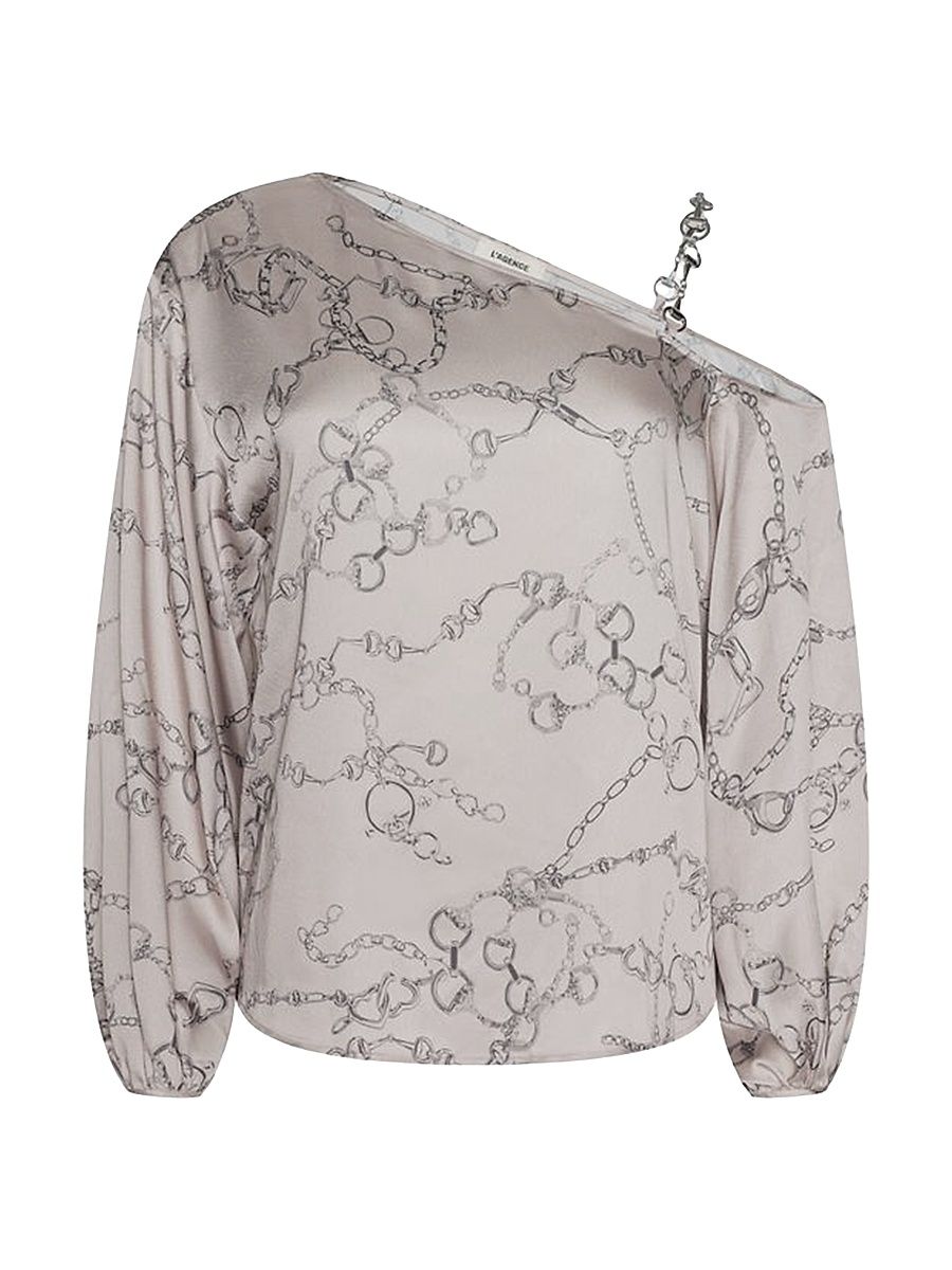 Women's Asami Chain Printed One-Shoulder Blouse - Soft Macadamia Heart Chain - Size XL