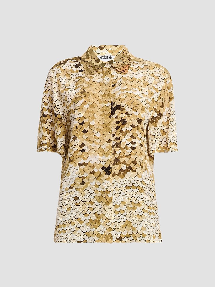 Women's Sequined Silk Shirt - Multi Shiny Gold - Size 2