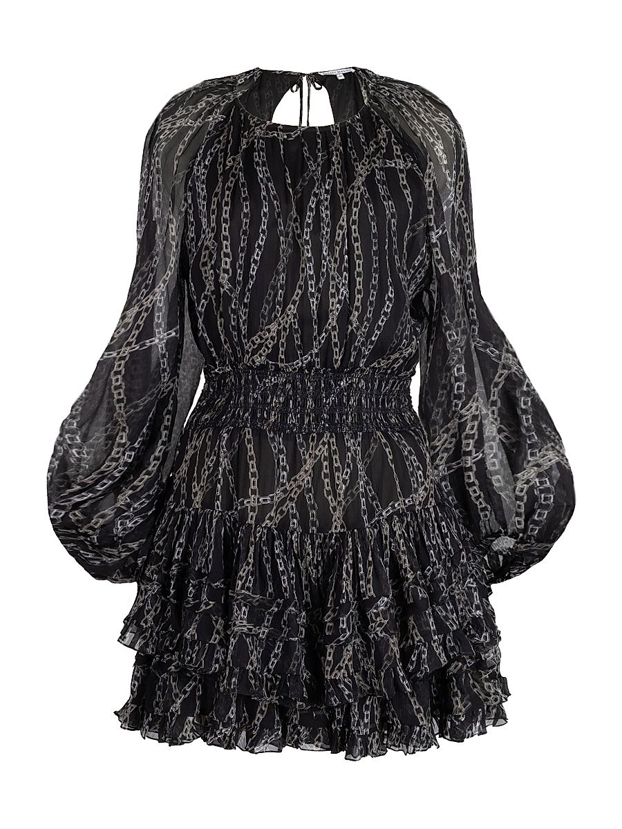 Women's Chelsea Chain-Print Tiered Minidress - Black - Size Large