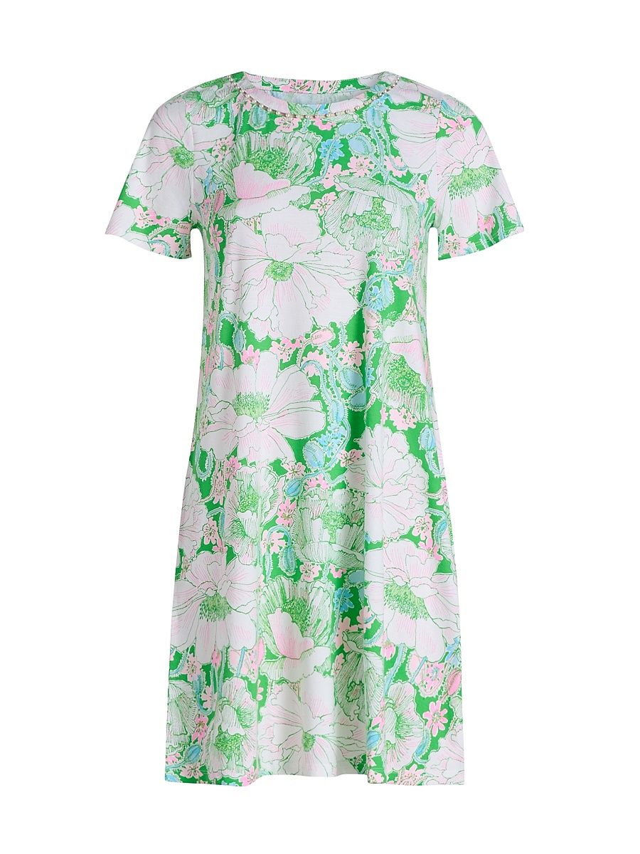 Women's Floral Cotton Embellished Midi-Dress - Putting Green Poppyland - Size XL
