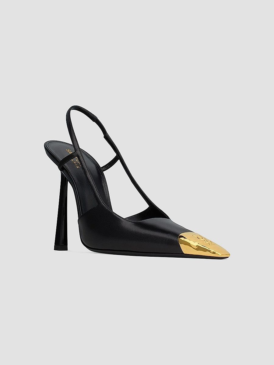Saint Laurent Women's Jeanne Slingback Pumps in Smooth Leather - Black And Gold - Size 12