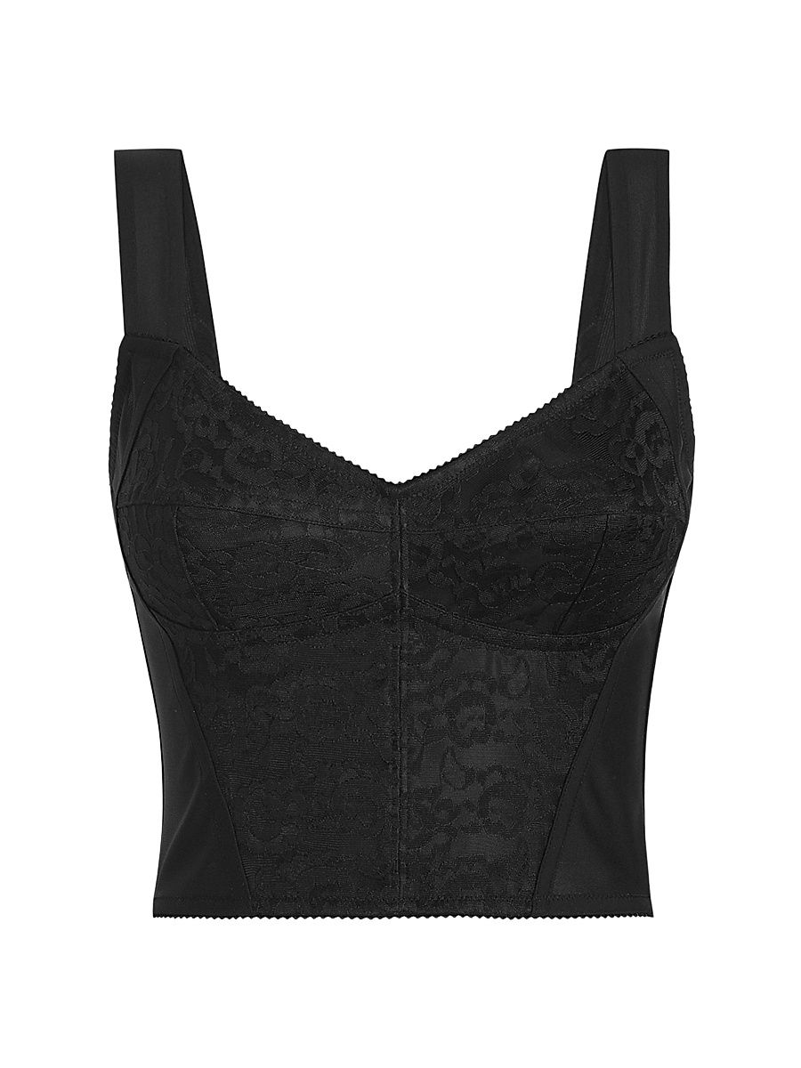 Women's Lace Crop Bustier Top - Nero - Size 12