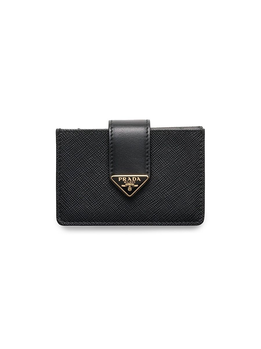 Women's Saffiano and Smooth Leather Card Holder - Black