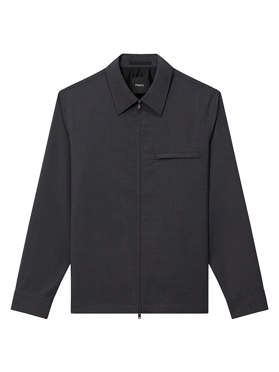 Men's Zip Wool-Blend Overshirt - Charcoal Melange - Size Large