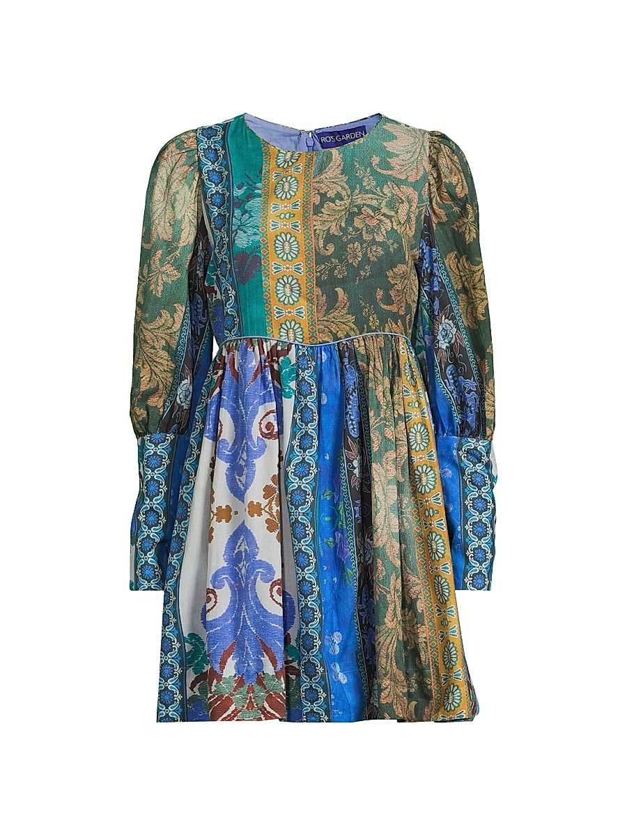 Women's Jewell Printed Long-Sleeve Minidress - Blue Choki - Size XL