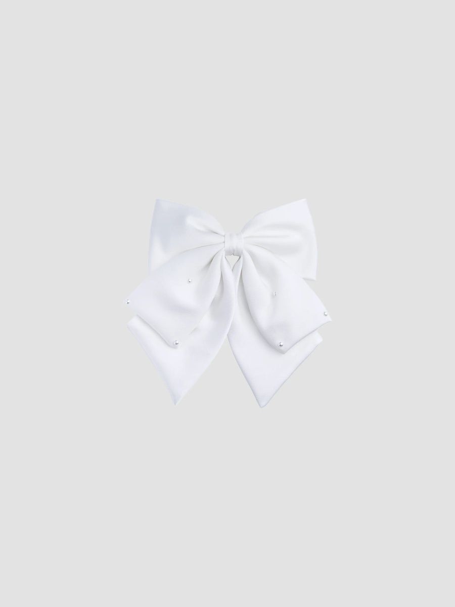 Tulleen Girl's Girl's Pearl-Embellished Satin Hair Clip - White