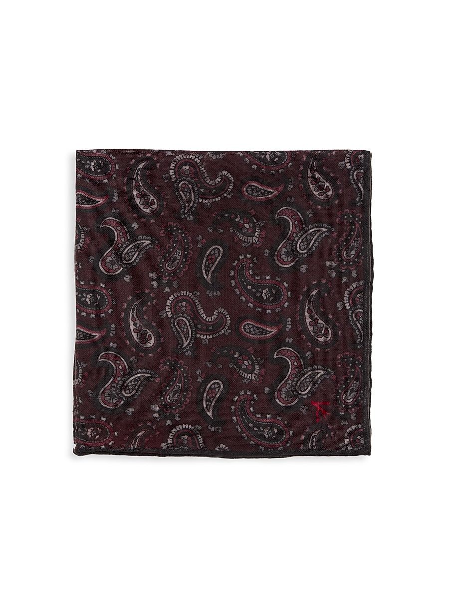 Men's Paisley Wool Pocket Sqaure - Red