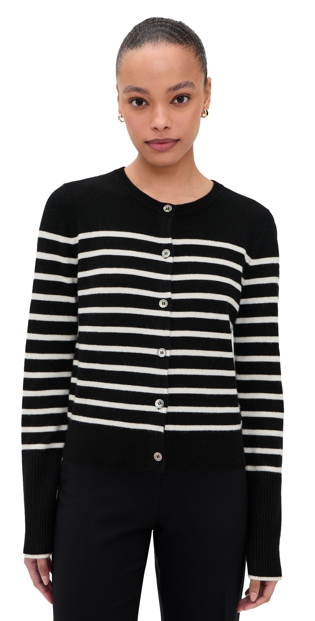 La Ligne Stripe Lean Lines Cashmere Cardigan Black/Cream S