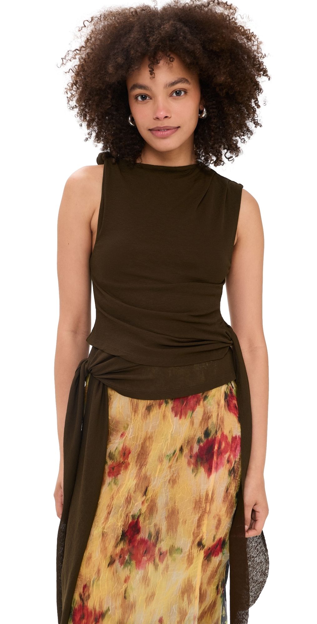 GANNI Marl Mesh Tie Knot Tank Top Demitasse 32