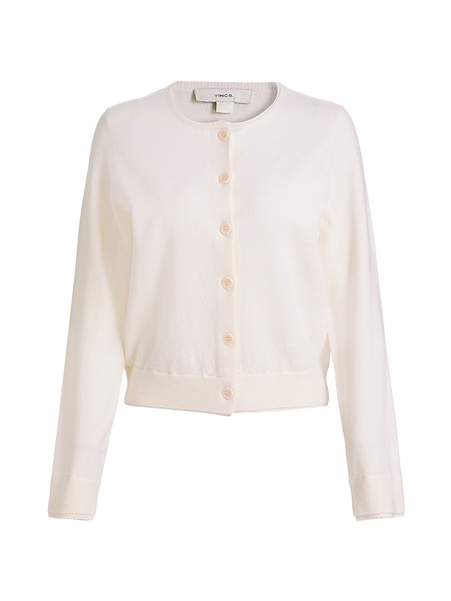 Women's Scallop Trim Wool-Cashmere Cardigan - Off White - Size XXS