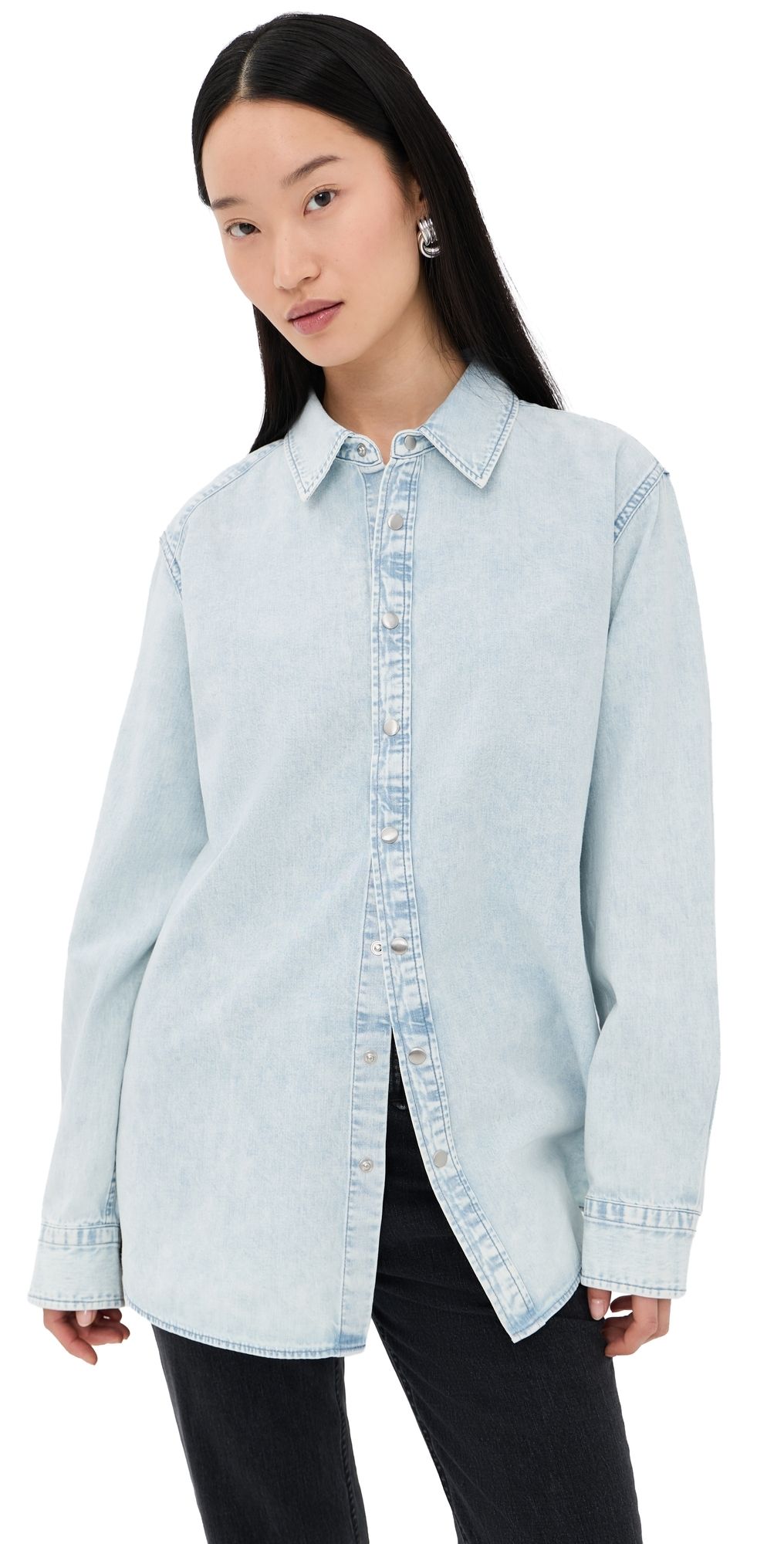 Tibi Denim Shirting Charlie Slim Shirt Bleached Denim L