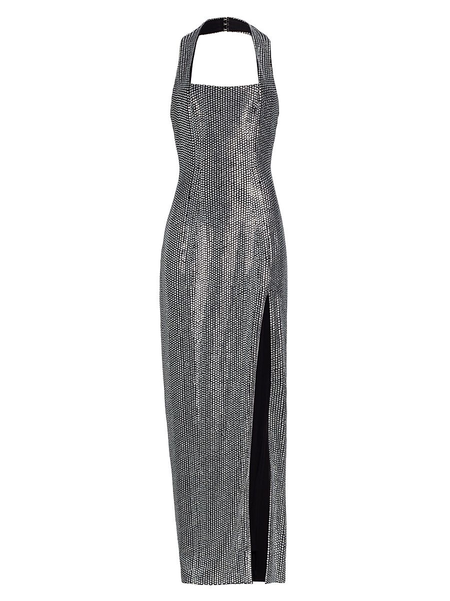 Women's Crystal-Embellished Halterneck Gown - Black - Size Small