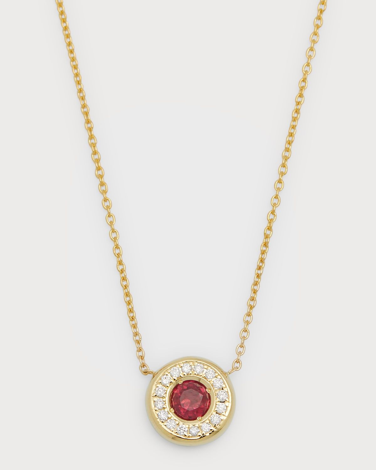 18K Gold Ruby Pendant Necklace with Diamond Halo