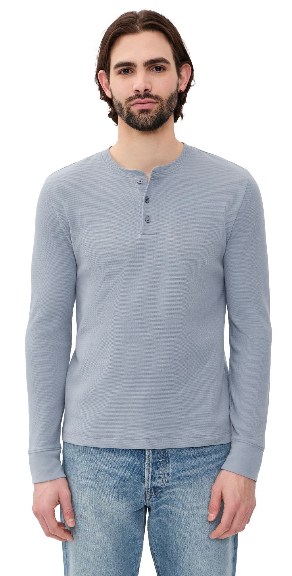 Vince Jacquard Rib Long Sleeve Henley Steel Blue XL