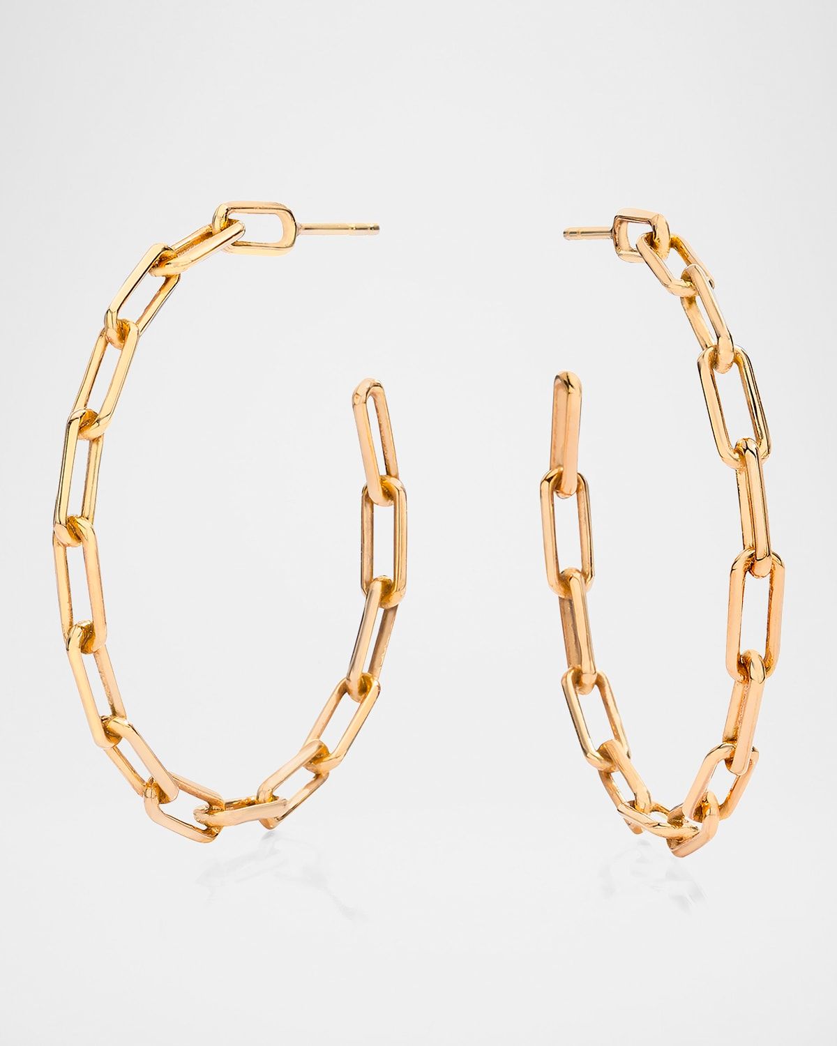 Saxon Rose Gold Plain Chain Link Hoop Earrings, 1.75"L
