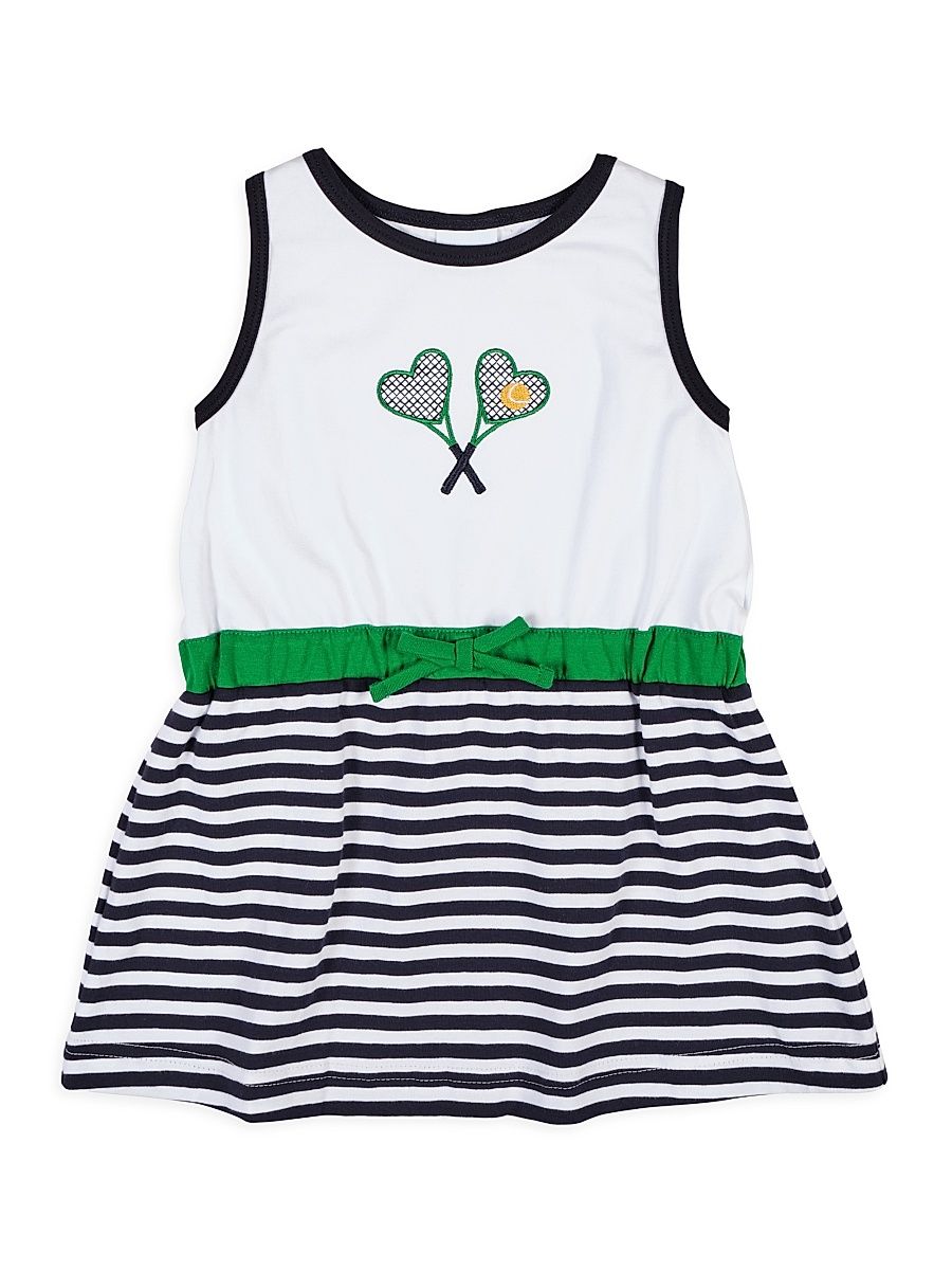 Little Girl's & Girl's Tennis-Embroidered Striped Stretch-Cotton Dress - Navy - Size 2