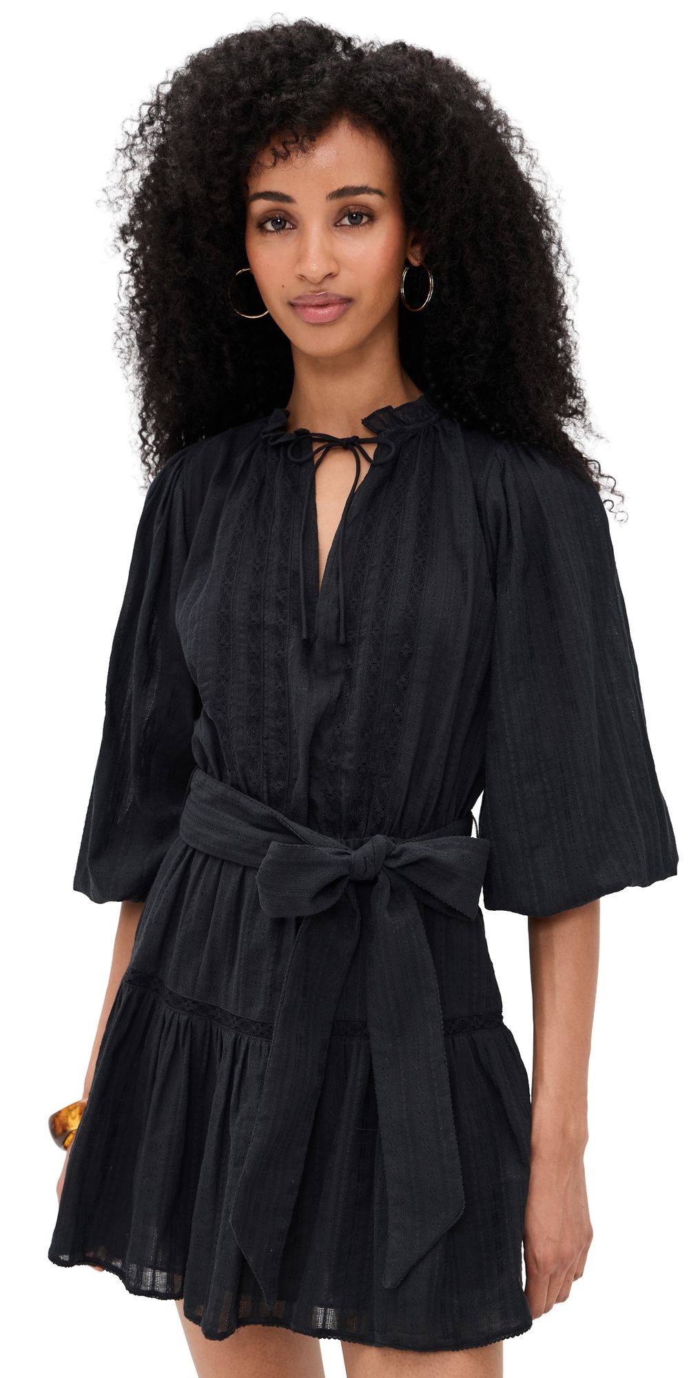 ALICE + OLIVIA Sadie Lace Trim Mini Shirt Dress Black 8