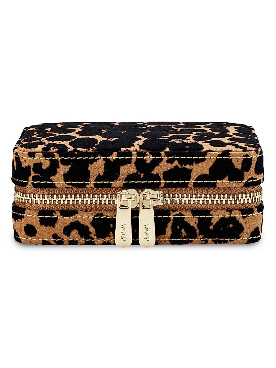 Savanna Leopard Zip Jewelry Case - Tan Black