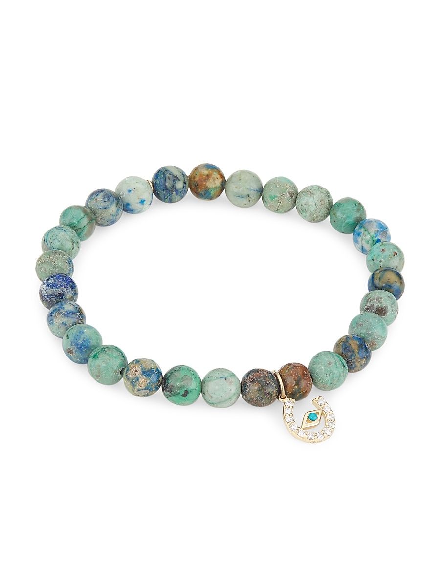 Women's 14K Yellow Gold, Chrysocolla, & Multi-Gemstone Beaded Bracelet