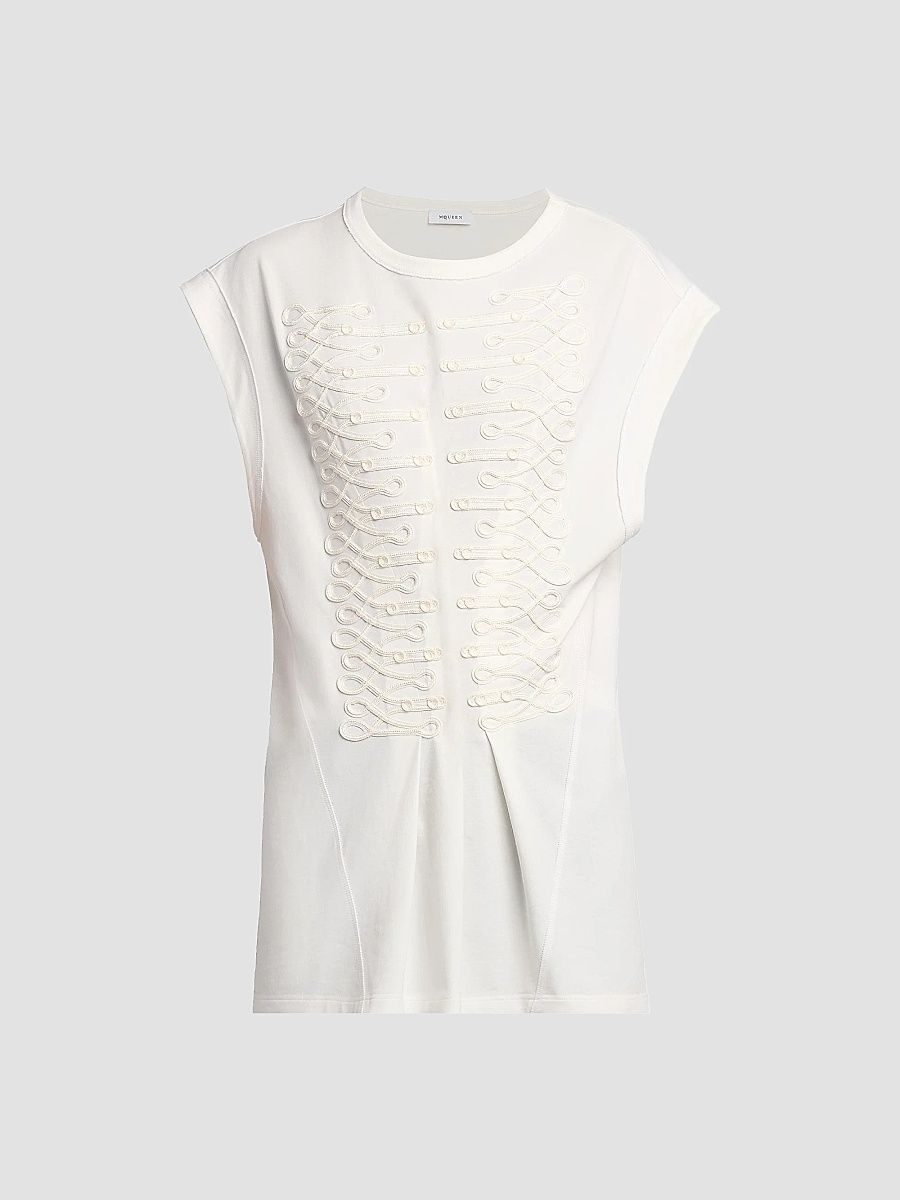 McQueen Women's Frogging Embroidered Cotton T-Shirt - White - Size 10