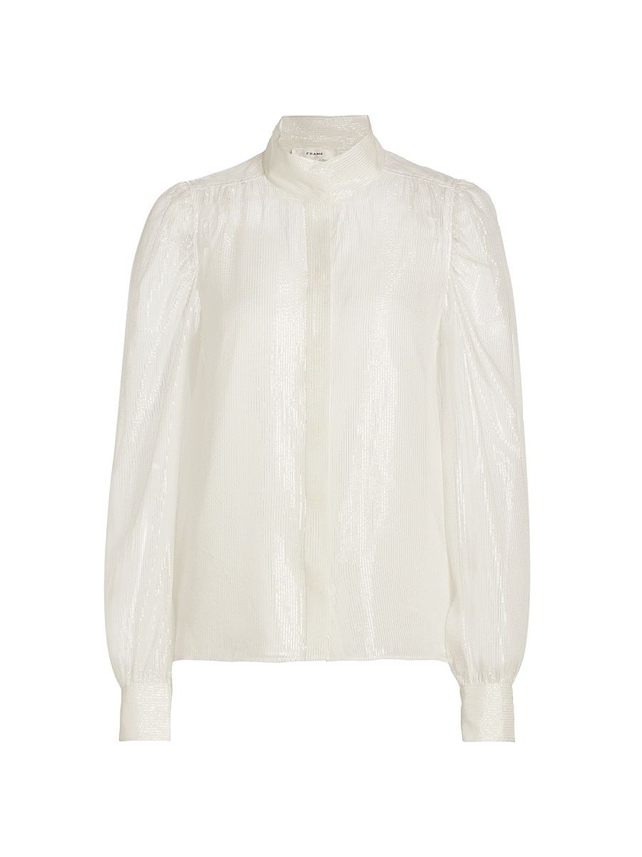 Women's Gillian Silk-Blend Long-Sleeve Blouse - Silver - Size Small