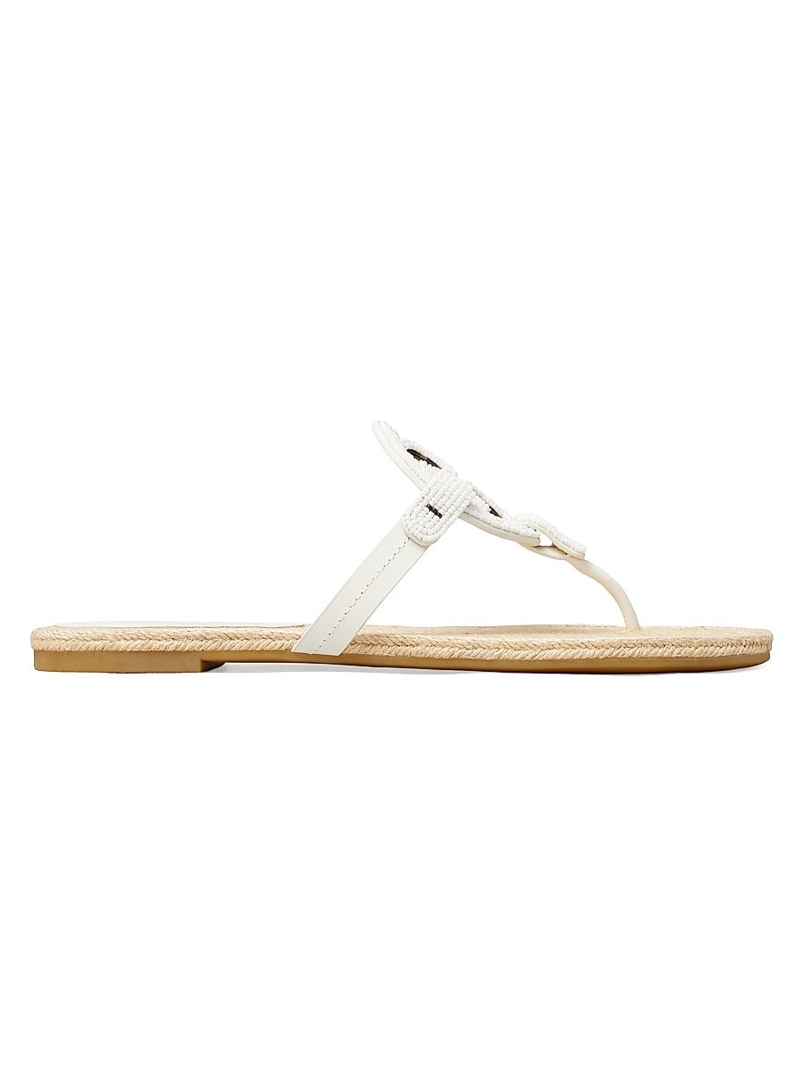 Women's Miller Beaded Leather Espadrille Sandals - Cream - Size 6